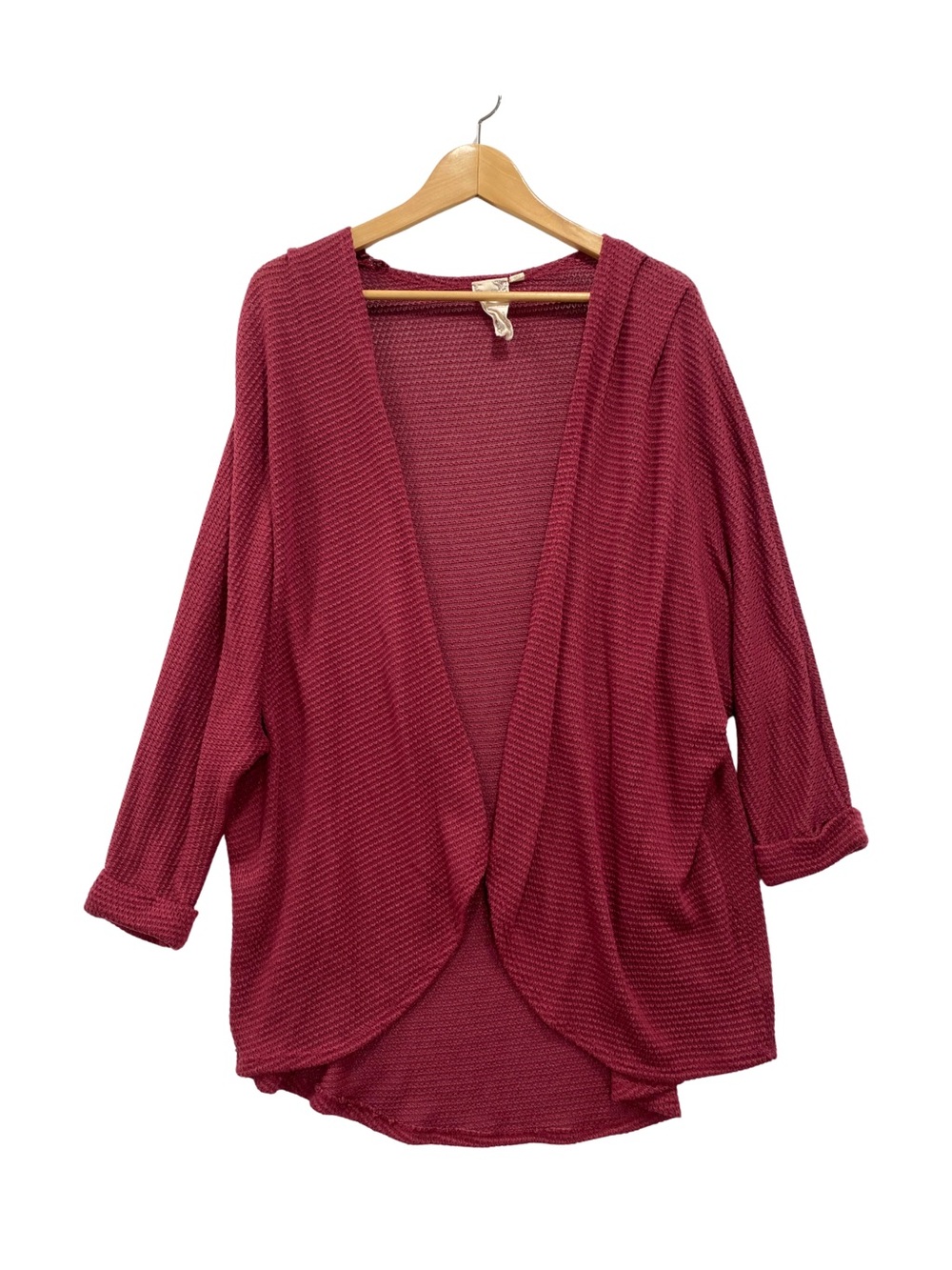 Blu Pepper Burgundy Waffle Knit Open-Front Cardigan Oversized Sweater XS